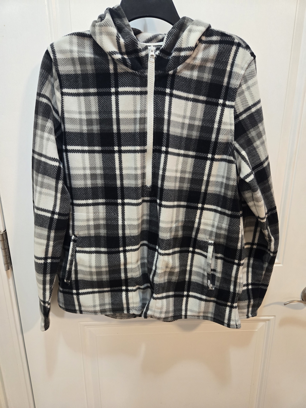 O'Neill Black and White Plaid Full-Zip Fleece Hoodie